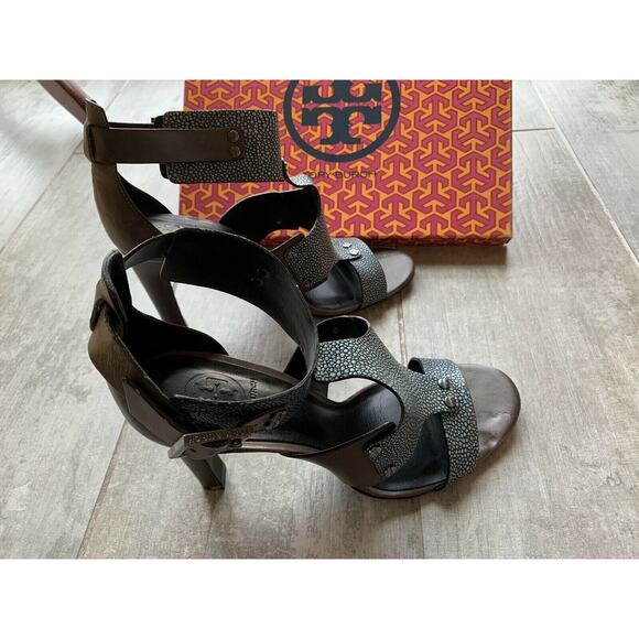 $375 TORY BURCH Teagan High Heel Gladiator Sandals Vegan Leather EUC Designer 9 - Picture 8 of 11